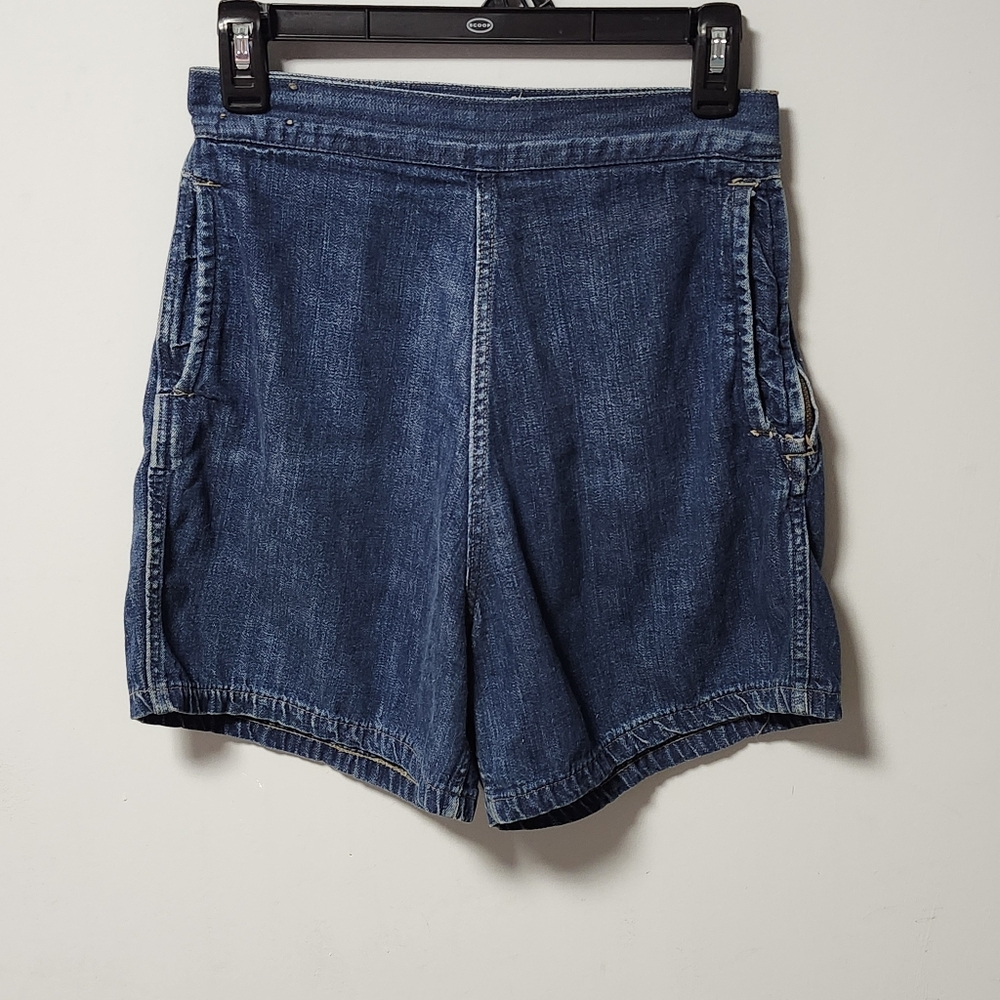 VTG 1950s Levi's Denim Family Side Zip Dark Blue Jean Shorts RARE JR 14 - Picture 2 of 10
